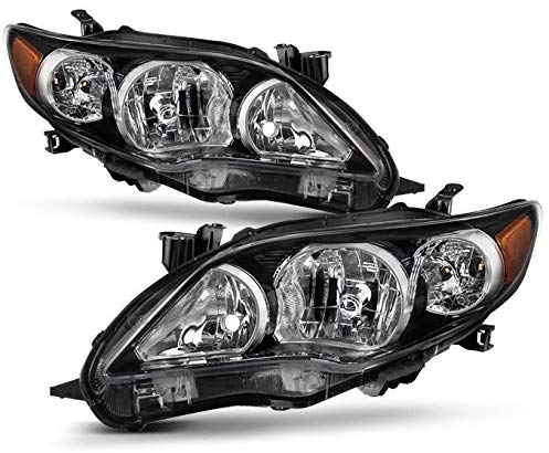 For Black Bezel 2011-2013 Toyota Corolla Headlights Front Lamps Direct Replacement Left + Right Pair