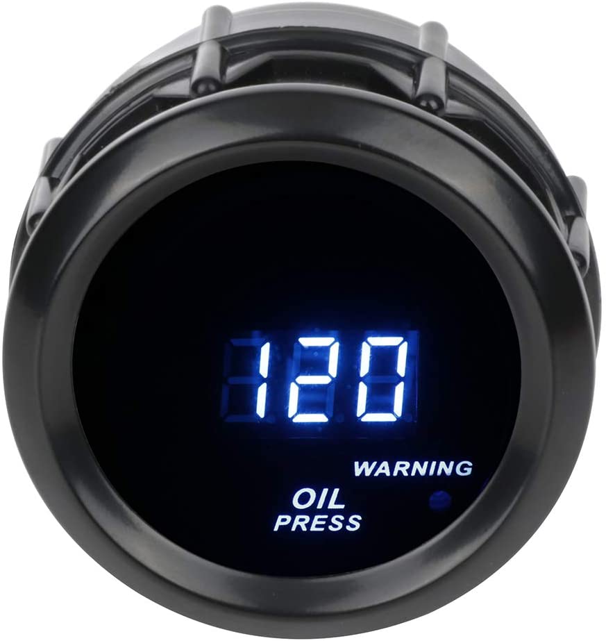 cciyu Electronic Auto Oil Pressure Gauge LED for Car Motor Universal 2 inch 52mm Oil Press Gauge Meter Digital 0-120 PSI Warning Light Black Face with Oil Press Sensor