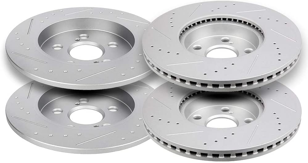 ROADFAR Drilled Slotted Front Rear Brake Rotors fit for 2009-2010 for Pontiac Vibe,2009-2019 for Toyota Corolla,2009-2013 for Toyota Matrix