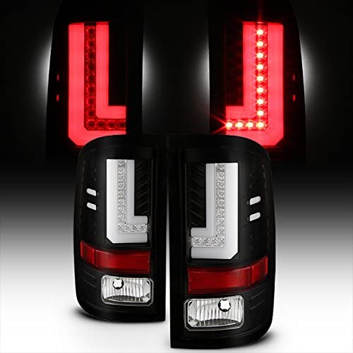 For [L-Shape LED Light Tube] 16-18 GMC Sierra 1500 Black Bezel Tail Lights Brake Lamp Assembly Pair