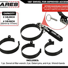 ARES 56039 - 4-in-1 Swivel Oil Filter Wrench - 2 3/8" to 4 3/8" (60mm to 110mm) Capacity - 180 Degree Swivel for Better Access, Self-Tightens on Filter