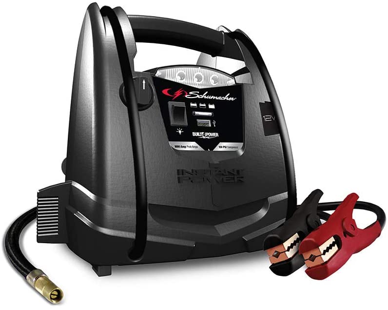Schumacher SJ1330 1000 Peak Amp Jump Starter and Air Compressor with 12V USB Portable Power Ports