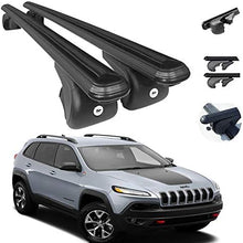 Roof Rack Cross Bars Lockable Luggage Carrier Fits Jeep Cherokee 2014-2021 | Aluminum Black Cargo Carrier Rooftop Luggage Bars 2 Pcs. | Automotive Exterior Accessories