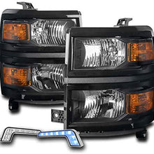 ZMAUTOPARTS Replacement Black Headlights Headlamps with 6.25" Blue LED DRL Lights For 2014-2015 Chevy Silverado 1500