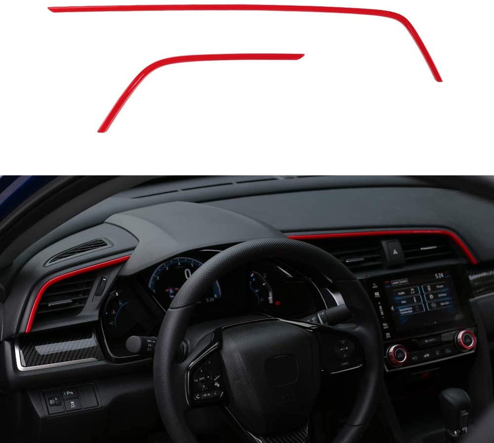 Thenice 2pcs Center Consoles Stickers Air Vent Trims Dash Board Panel Strips Inner Decals for 10th Gen Honda Civic 2020 2019 2018 2017 2016 -Red