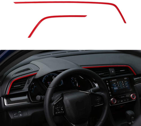 Thenice 2pcs Center Consoles Stickers Air Vent Trims Dash Board Panel Strips Inner Decals for 10th Gen Honda Civic 2020 2019 2018 2017 2016 -Red