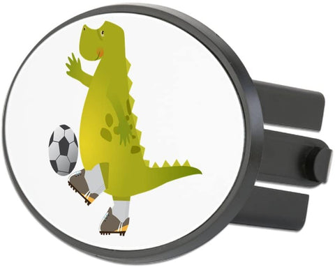 Oval Hitch Cover Dinosaur Playing Soccer