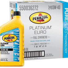 Pennzoil 550036272-6PK Platinum Euro SAE 0W-40 Full Synthetic Motor Oil - 1 Quart (Case of 6)