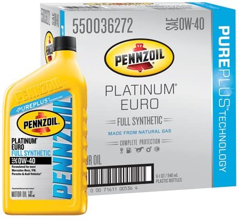 Pennzoil 550036272-6PK Platinum Euro SAE 0W-40 Full Synthetic Motor Oil - 1 Quart (Case of 6)