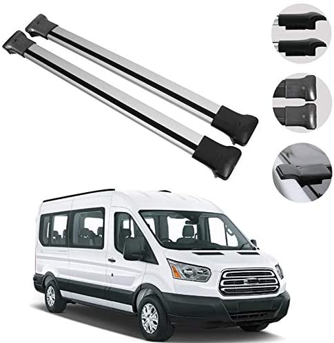 OMAC Silver Aluminum Roof Top Wing Bar Cross Bars Cargo Rack - Luggage, Ski, Kayak Carrier | 165 LBS / 75 KG Load Capacity - Set 2 Pcs | Fits Ford Transit 2014-2021