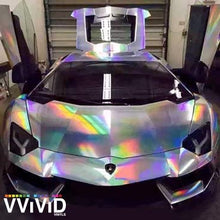 VViViD Silver Holographic Vinyl Wrap Rainbow Finish Roll DIY Air-Release Adhesive Film (6ft x 5ft)