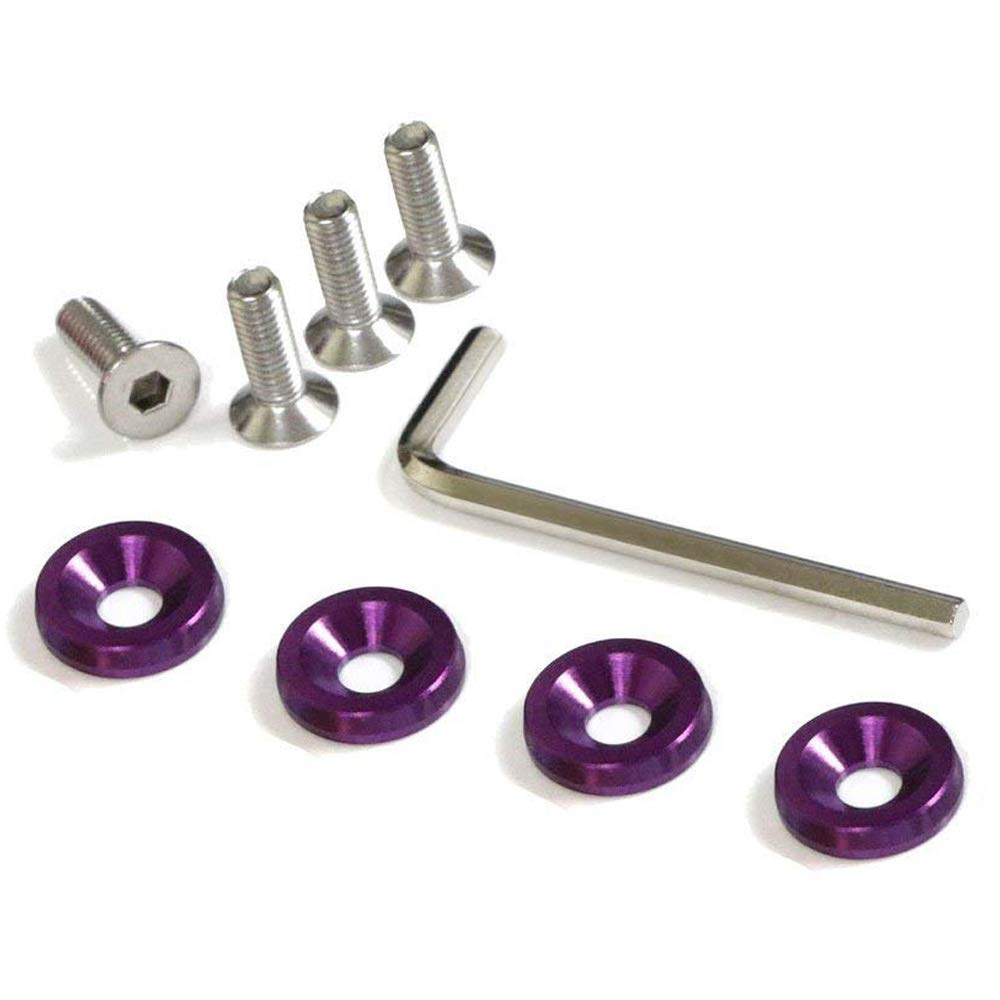 iJDMTOY (4 JDM Racing Style Purple Aluminum Washers Bolts Kit Compatible with Car License Plate Frame, Fender, Bumper, Engine Bay, etc