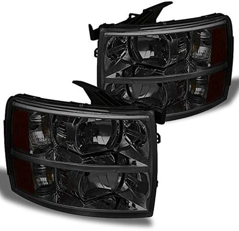 For Smoke Smoked 2007-2013 Chevy Silverado 1500 2500HD 3500HD Pickup Truck Headlights Front Lamps Left+Right Pair