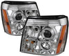 Escalade Projector Headlights Xenon/HID Model Only (Not Compatible With Halogen Model) LED Halo DRL Chrome Housing With Clear Lens
