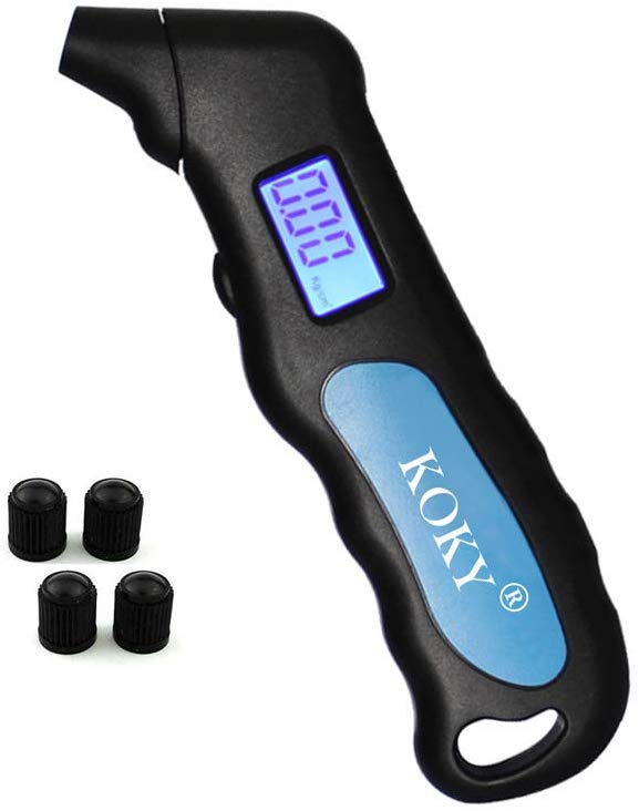 Koky Digital Tire Pressure Gauges 100 PSI 4 Setting with Backlit LCD Display and Non-Slip Grip Tire Gauge for Cars and Motorcycles