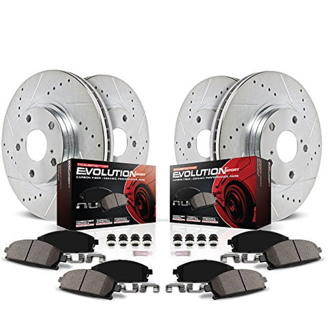 Power Stop K4490 Front and Rear Z23 Carbon Fiber Brake Pads with Drilled & Slotted Brake Rotors Kit