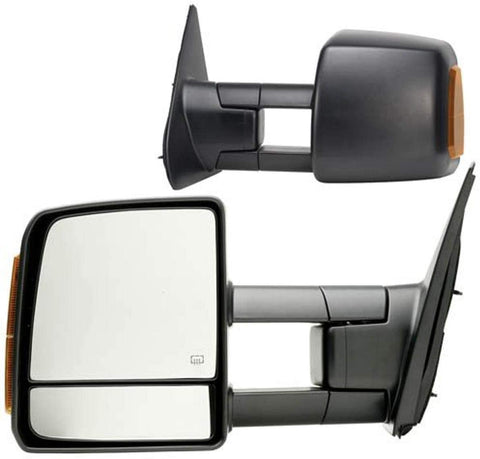Fit System 70103-04T Towing Mirror Pair for Toyota Tundra Pick-Up, Sequoia, w/Turn Signal & Running Lights, extendable, Dual Mirror, Textured Black, Foldaway