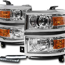 ZMAUTOPARTS For 2014-2015 Chevy Silverado 1500 Chrome Projector Headlights Headlamps Lamps with 6" White LED DRL Lights