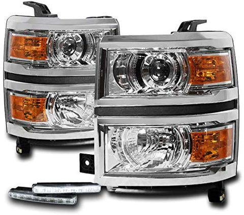 ZMAUTOPARTS For 2014-2015 Chevy Silverado 1500 Chrome Projector Headlights Headlamps Lamps with 6