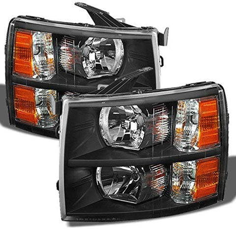 For 2007-2013 Chevy Silverado Replacement Black Bezel Headlights Driver/Passenger Head Lamps Pair New