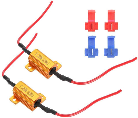 Terisass 2 Pcs Car LED Anti Hyper Flash No Error Wirewound Load Resistor 25W 25Ω Plug Load Resistor Connector