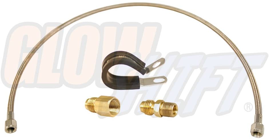 GlowShift Sensor Relocation Hose Kit for Oil & Fuel Pressure Sensors - Includes 3' Fuel Rated Steel Braided Hose, (2) -4 AN Fittings with Male & Female 1/8-27 Threads & 3/4