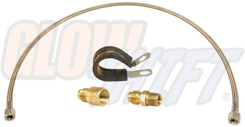 GlowShift Sensor Relocation Hose Kit for Oil & Fuel Pressure Sensors - Includes 3' Fuel Rated Steel Braided Hose, (2) -4 AN Fittings with Male & Female 1/8-27 Threads & 3/4