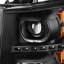 For [Dual LED Halo Ring] 07-13 Silverado Pickup Truck Black Projector Headlights + LED Tail light Set