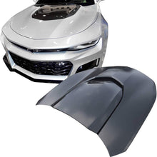 IKON MOTORSPORTS, Hood Compatible With 2016-2020 Chevy Camaro, ZL1 Style Hood Scoop Air Vent Black Aluminum With Heat Extractor Ram Air