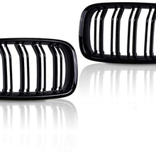 Front Kidney Grille Grill Compatible with 2009-2018 BMW 5 Series F10 F11 520i 523i 528i 530i 550i (Dual Line Gloss Black)