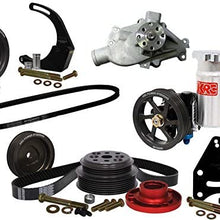 NEW SMALL BLOCK CHEVY SERPENTINE FRONT ENGINE KIT WITH 1 TO 1 PULLEYS, WATER PUMP, POWER STEERING PUMP, RESERVOIR, BLOCK MOUNT BRACKET, WITH DENSO ALTERNATOR SETUP