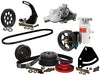 NEW SMALL BLOCK CHEVY SERPENTINE FRONT ENGINE KIT WITH 1 TO 1 PULLEYS, WATER PUMP, POWER STEERING PUMP, RESERVOIR, BLOCK MOUNT BRACKET, WITH DENSO ALTERNATOR SETUP