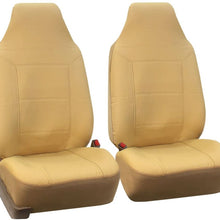 FH GROUP FH-PU103115 High Back Royal PU Leather Beige/Black Seat Covers (Airbag compatible & Split) W. FH2006 Microfiber Embossed Leather Black Steering Wheel Cover-Fit Most Car, Truck, Suv, or Van