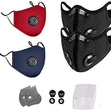 Dust face guard, withactivated carbon filter, suitable for various occasions (2 cotton face guard + 30 PM2.5 filter + 2 riding face guard + 20 filter + 8 breathing valve) (2 black + black and blue)