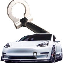 DEWHEL JDM Aluminum Track Racing Front Rear Bumper Car Accessories Auto Trailer Ring Eye Towing Tow Hook Kit Screw On for Tesla Model 3 (Silver)