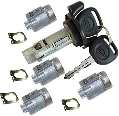 or 2002-2007 Chevrolet Express/GMC Savana Van Ignition Switch Lock Cylinder + Four (4) Door Lock Cylinders W/2 Chevy Bow-Tie Logo Keys 704600 & 706591