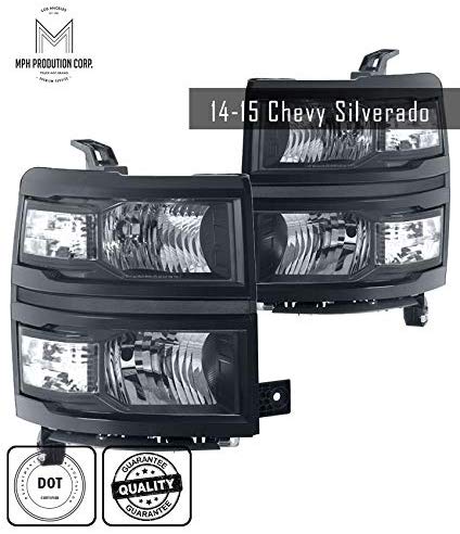 MPH For 2014-2015 Chevy Silverado 1500 BK OEM Driver & Passenger Replacement Headlights Lamps Assembly