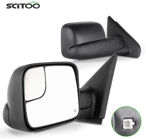 SCITOO Compatible fit for Tow Mirrors 2002-2008 for Dodge for Ram 1500 2003-2008 for Dodge for Ram 1500 2500 3500 Truck Black Power Heated