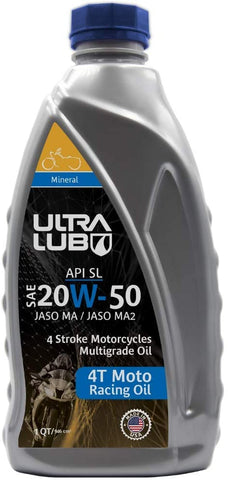 Ultra Lub Premium SAE 20W-50 Motorcycle Racing Oil (Mineral)- 1Qt High Performance Motor Bike Formula