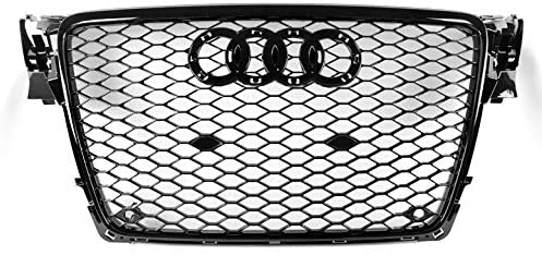 ZMAUTOPARTS For 2009-2012 Audi A4 / S4 B8 8T RS5 Style Honeycomb Mesh Hex Grille Gloss Black