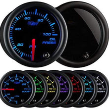 GlowShift Tinted 7 Color 100 PSI Oil Pressure Gauge Kit - Includes Electronic Sensor - Black Dial - Smoked Lens - For Car & Truck - 2-1/16" 52mm