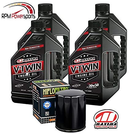 RPM Maxima HiFlo Harley Davidson Oil Change Kit 4 Quarts 20W50 Synthetic Engine Oil