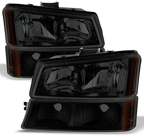 For Black Smoked 03-06 Chevy Silverado Headlights Replacement + Bumper Signal Light Lamps 4pcs Set