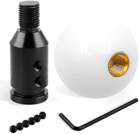 White Round Ball Gear Shift Knobs, Universal Automatic Manual Weighted Shifter Knob + Aluminum Adapter, Stick Shift Knob Head Cover Handle Ball with Adapter 12x1.25mm Fit Most Vehicles (White)