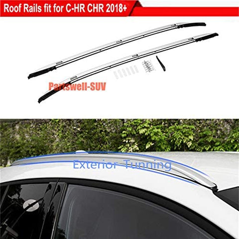 YiXi-Partswell 2Pcs Roof Rail Roof Rack Side Rail Aluminum Fit for Toyota C-HR CHR 2018-2020 - Silver