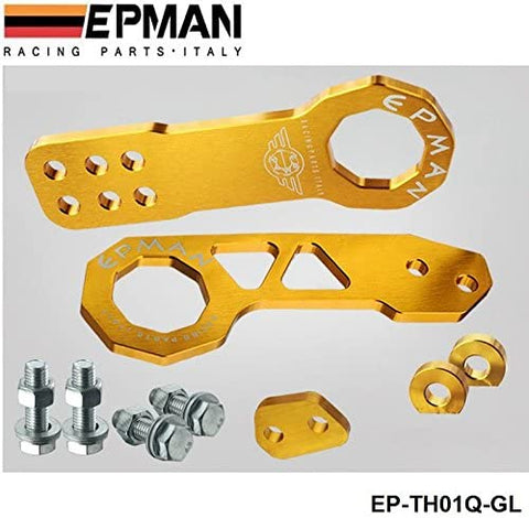 EPMAN Anodized Billet Aluminum Front + Rear Tow Hook Kit For Universal Car (Gold)