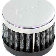K&N 62-1230 Vent Air Filter / Breather: Vent Air Filter/ Breather; 0.563 in (14 mm) Flange ID; 2.125 in (54 mm) Height; 2 in (51 mm) Base; 2 in (51 mm) Top