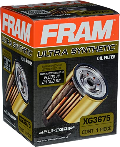 FRAM Ultra Synthetic Automotive Replacement Oil Filter, Designed for Synthetic Oil Changes Lasting up to 20k Miles, XG3675 with SureGrip (Pack of 1)