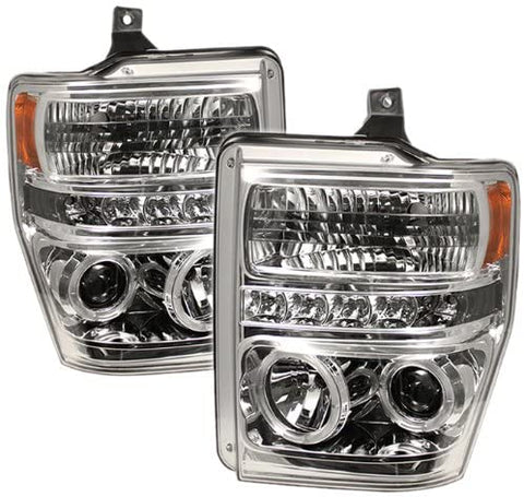 Spyder 5010582 Ford F250/350/450 Super Duty 08-10 Projector Headlights - LED Halo - LED (Replaceable LEDs) - Chrome - High H1 (Included) - Low H1 (Included)