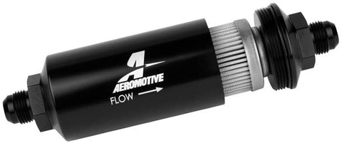 Aeromotive 12378 In-Line Filter (- AN -8 Male 40 Micron Stainless Mesh Element Bright Dip Black Finish)